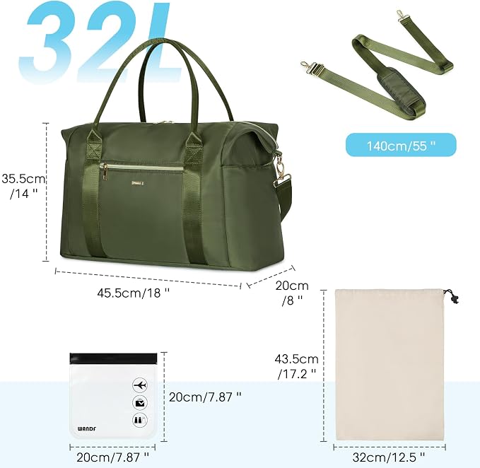 WANDF For Spirit Airlines Personal Item Bag 18x14x8 Underseat with Wet Pocket & Shoe Compartment & Tsa Approved Toiletry Bag