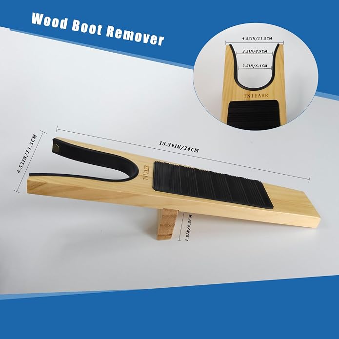 Boot Jack- Wide Opening Design for Effortless Boot Remover, No Bend Needed with Shoe Horn, Wooden Shoe Remover with Non-Slip Base, Perfect for Seniors & Adults