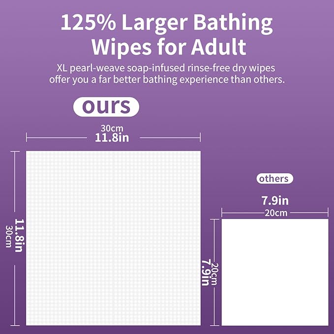 8 Packs XL No Rinse Body Wipes for Adults Bathing, Rinse Free Bathing Shower Wipes for Adults. Soap Infused, Disposable Body wipes for Elderly 200 PCS for Camping, Elderly, Post Surgery, Gym