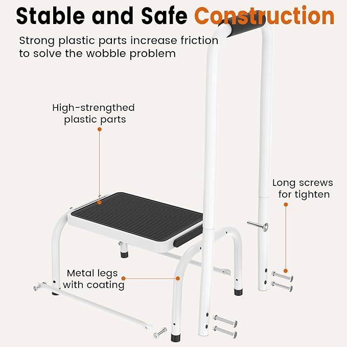 Step Stool with Handle for Ederly, Sturdy and Lightweight Stool,Easy Assmbly,Safely Supports up to 350 Pounds