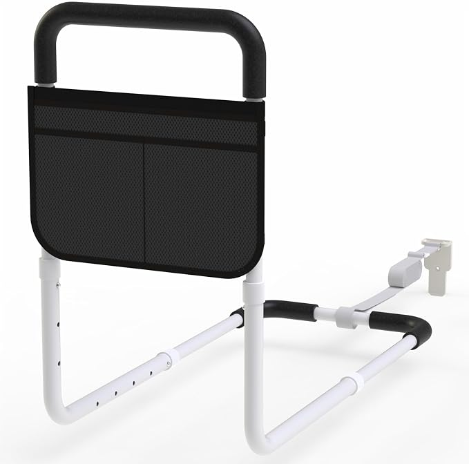 Bed Rails for Elderly Adults Safety, Bed Handle Bedside Assist, Adult Bed Rails for Seniors, Adjustable Bed Bar with Storage Pocket & Fixing Strap, Bed Cane Fits Twin, Queen, Full, King Bed