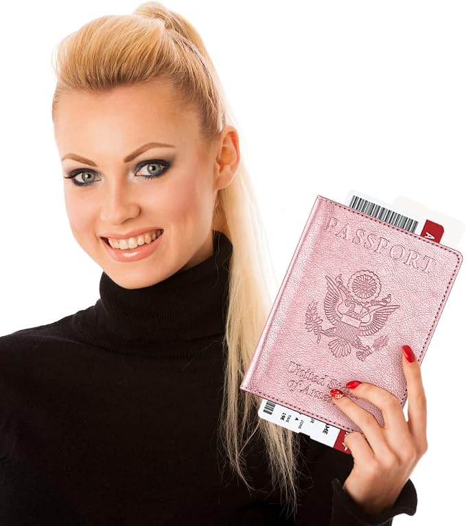 Passport and Vaccine Card Holder Combo, Passport Cover with Vaccine Card Slot, Wallet, Passport Case Holder for Women and Men（AE-Rose gold