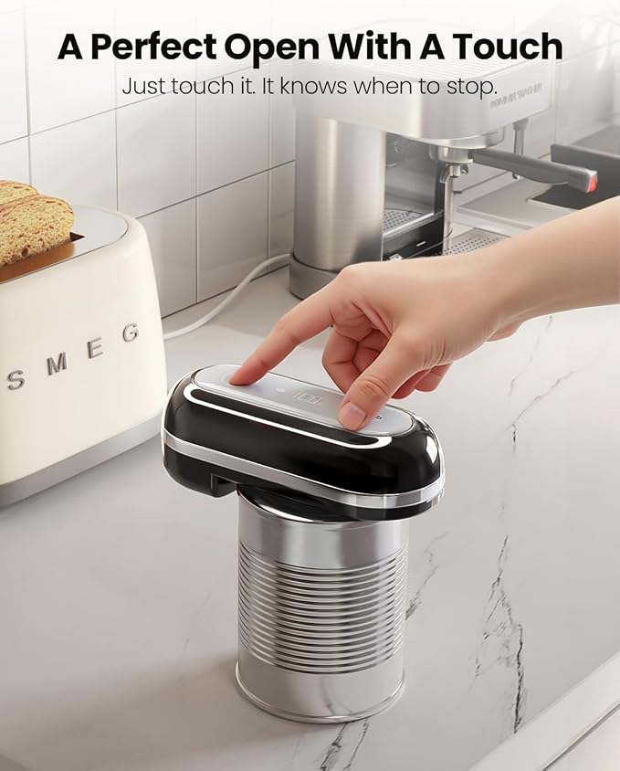 Canslab Retro Rechargeable Electric Can Opener, LED Battery Track&Auto Stop | True One-Touch Operation, Wall-Mountable Small Size, Side Cut Smooth Edge, Rechargeable, for Seniors with Arthritis, Black