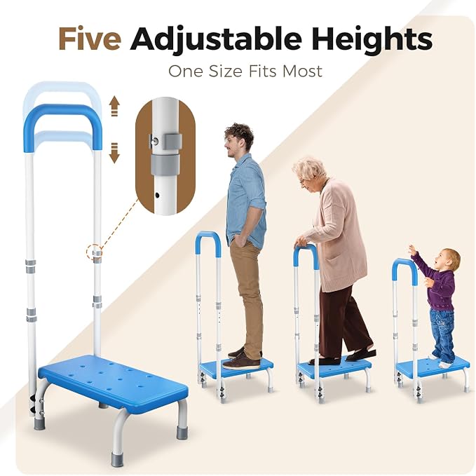 FORTEMOTUS Medical Step Stool with Handle for Elderly - Sturdy Lightweight Step Stool for Bedside for Adults, Non-Skid Rubber Platform Stepping Stool, Safely Supports up to 330 Pounds,Blue
