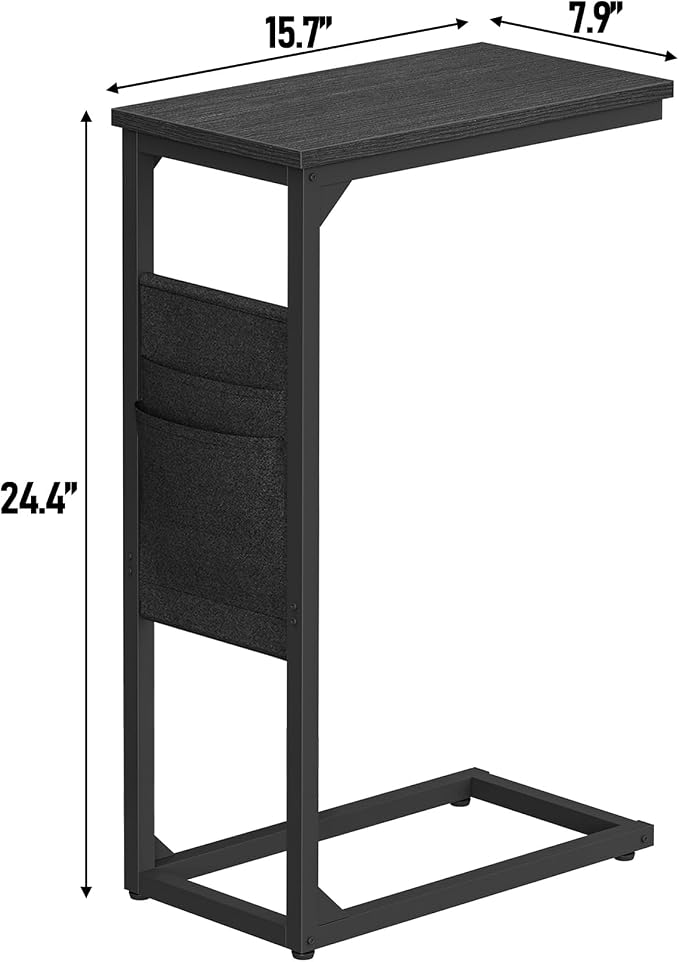 TUTOTAK C Shaped End Table, Side Table for Couch, Sofa Table | with Storage Bag, Set of 2, TV Tray for Living Room, Bedroom, Black TB01BK0822