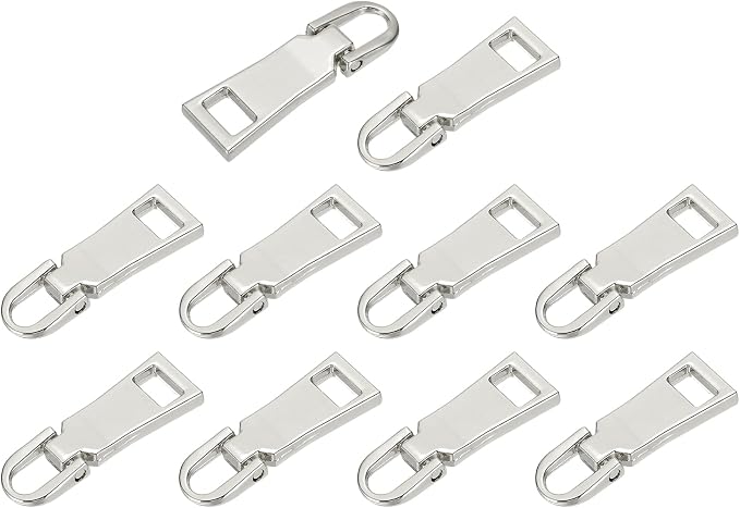 uxcell 10pcs Zipper Pull, 1.5 Inch Zinc Alloy Zip Puller Zipper Pull Replacement Sewing Zippers Tapes for Luggage Clothing Jackets Backpacks Boots, Stainless Steel Color