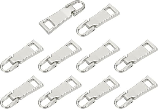uxcell 10pcs Zipper Pull, 1.5 Inch Zinc Alloy Zip Puller Zipper Pull Replacement Sewing Zippers Tapes for Luggage Clothing Jackets Backpacks Boots, Stainless Steel Color