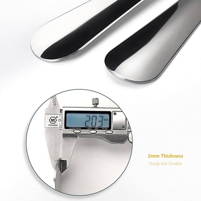 Metal Shoe Horn, Stainless Steel Shoe Spoon for Shoes | Stainless steel, smooth rounded edges, hanging hole, curved handle, lightweight design for sneakers, boots, closets, travel