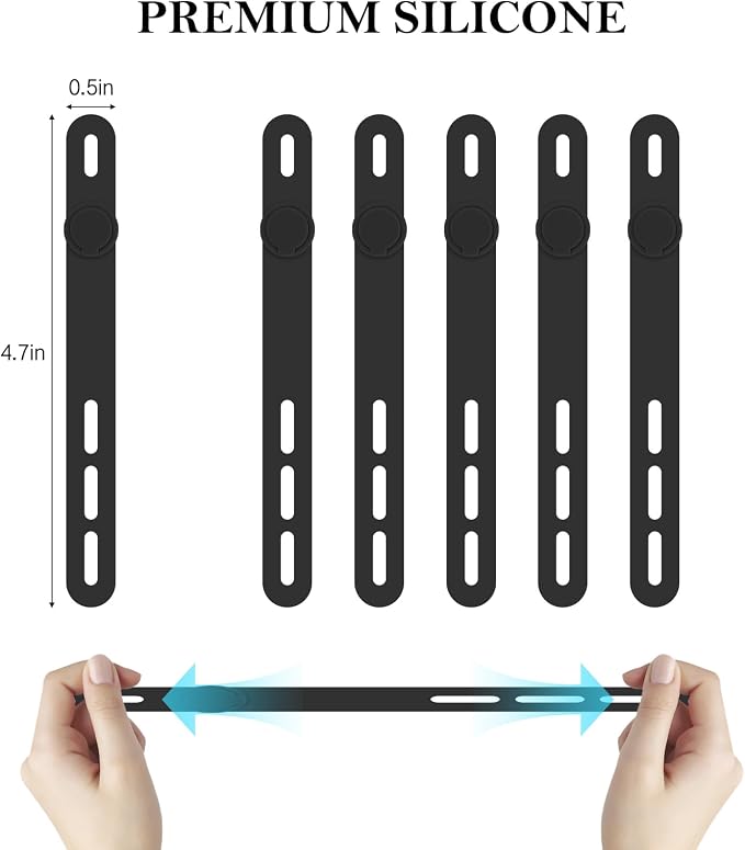 Donruby 30Pcs Silicone Cable Ties - Reusable & Washable with Adjustable Locking Buckles, High Elasticity Cable Management Straps for Home, Office, School, Travel Essential Cord Organizer (Black)