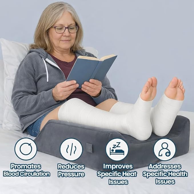3-Height Adjustable Wide Leg Elevation Pillows for After Surgery or Sleeping, Memory Foam Support for Both Legs, Knee & Ankle Wedge for Swelling & Circulation, Removable Washable Velvet Cover