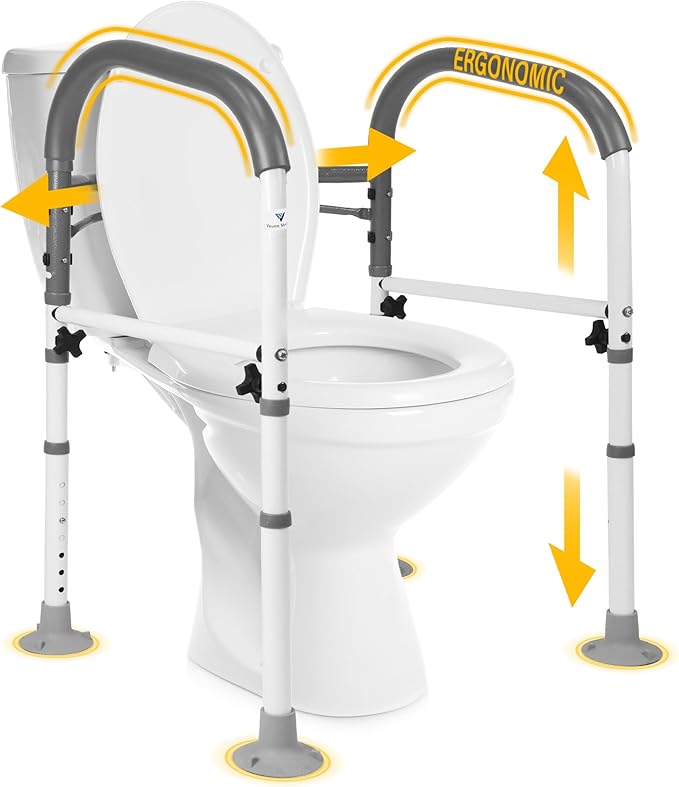 Vaunn Medical Deluxe Adjustable and Foldable Toilet Safety Frame, Bathroom Handrail Assist Grab Bar Handle (White, Adjustable Width and Height)