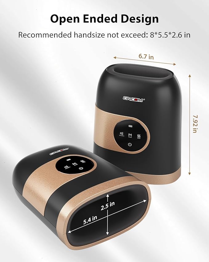 CINCOM Upgraded Hand Massager with Heat and Compression for Arthritis and Carpal Tunnel - Cordless & Rechargeable, Gifts for Women (Black & Gold)