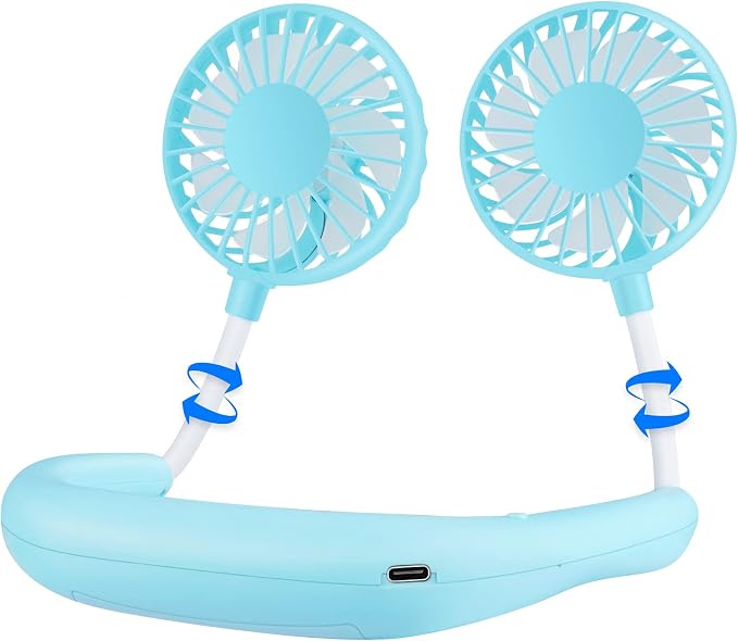 Haomaomao Portable Neck Fan 2500 mAh Rechargeable USB Hands-Free Mini Face Cooling Personal Double Headed Rotatable Small Fan for Working Office Reading Traveling Outdoor Sport
