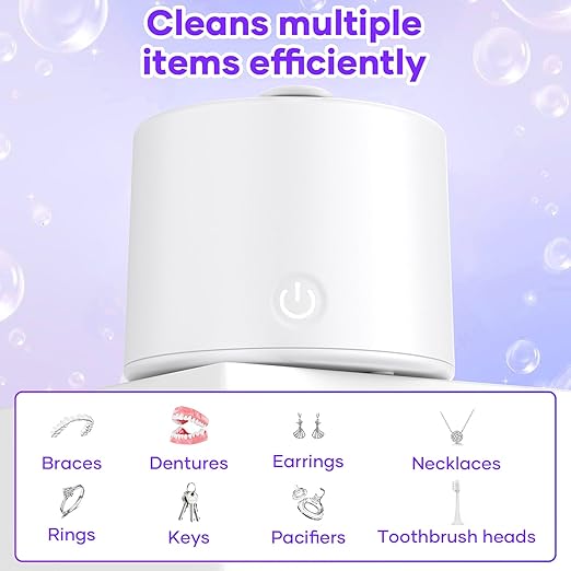 Ultrasonic Retainer Cleaner Machine, 50kHz Dental Cleaning Pod for Braces, Dentures, Aligners, Invisalign, Mouth Guards, 200ML with 3 Modes, Professional Oral Appliance Jewelry Cleaner, White