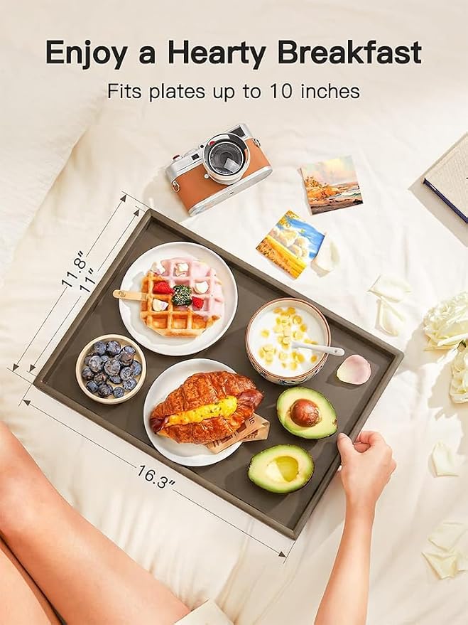 Bamboo Bed Tray Table with Foldable Legs, Breakfast Tray for Sofa, Bed, Eating, Working, Used As Laptop Desk Snack Tray by Pipishell (Brown)