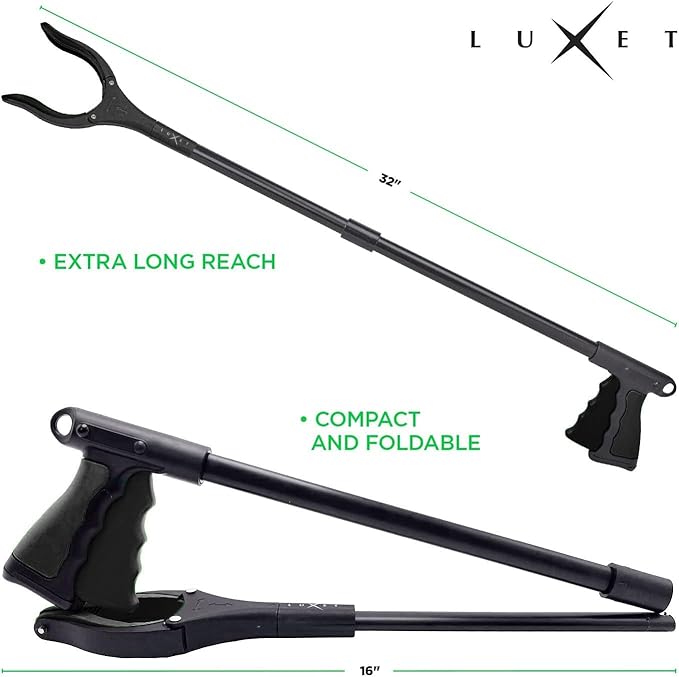 Grabber Reacher Tool, Long 32" Foldable Pick Up Stick, Strong Grip Magnetic Tip Lightweight Trash Picker Claw Reacher Grabber Tool Elderly Reaching, by Luxet (Black)