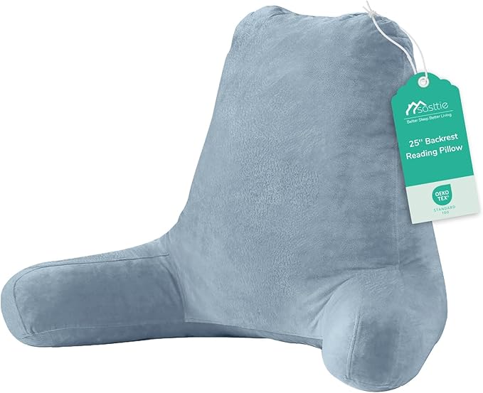 Sasttie 25-inch Reading Pillows for Sitting in Bed Adult, Jumbo Velvet Back Pillow Bed Sitting Up, XL High Back-Rest Support Cushion for Sit Up on Couch & Floor, Oeko-Tex Certified, Greyish Blue