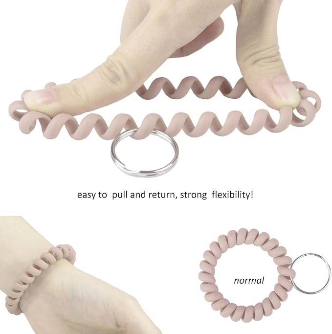 BIHRTC Stretchy Wristlet Keychain Bracelet, Spiral Coil Spring Key Ring | Flexible Hands-Free Key Wristband for Office ID Badge, Gym, School, Hotel and Pool Locker Keys