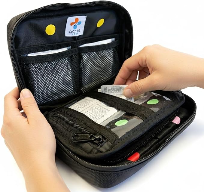 Urgent Care Travel Medicine Kit: Physician Designed Medication Pack w/ Thermometer – 20 OTC Medications (70 pieces): Pain, Allergy, Stomach, Nausea – HSA/FSA & TSA – Cruises, Flights, Dorms – USA Made