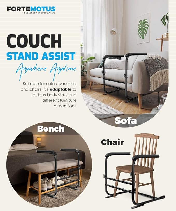 FORTEMOTUS Couch Stand Assist with Soft & Wide Handle, Height & Width Adjustable Sofa Stand Assistance for Elderly, Seniors, Pregnancy Women and Disabled, Holds up to 350 lbs