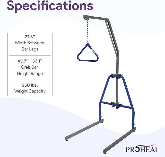 ProHeal Medical Trapeze Bar for Bed Mobility - Standard Trapeze Bar Set with 250 lb. Weight Capacity - Bed Pull Up Assist for Elderly and Bedridden Patients