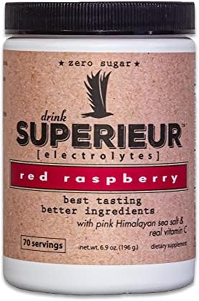 Superieur Electrolytes – Plant Based Electrolyte Supplement w/Sea Minerals for Hydration & Recovery – Keto Friendly, Non-GMO, Zero Sugar, Vegan Healthy Sports Drink Powder – Raspberry (70 Servings)