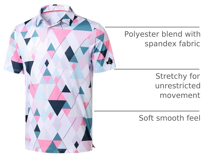Obla Mens Golf Polo Shirts Short Sleeve Dry Fit Performance Moisture Wicking Casual Print Collared Golf Shirts for Men