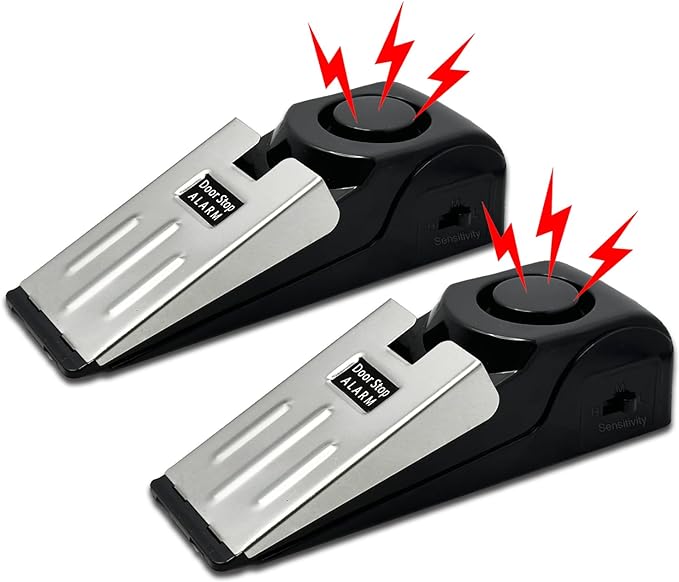 HNHMT 2 Pack Portable Door Stop Alarm, Door Stopper with 120db Loud Security Alarm, Travel Door, Doorstops Wedge Sensors Security Devices for Traveling Apartment Hotel and Home (Black)