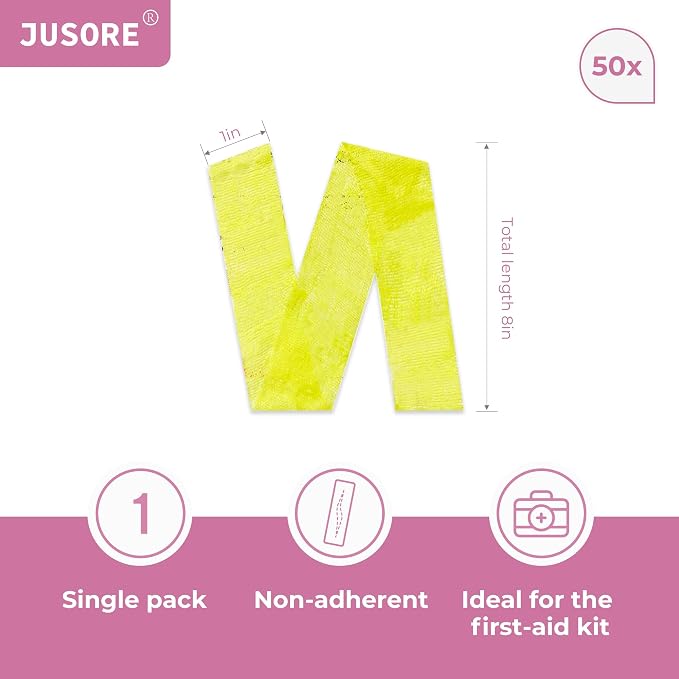 JUSORE Xeroform Petrolatum Dressing 1"x8" - 50 PCS Non Stick Gauze Pads | Medical Soft Fine Mesh Gauze Patch for Wound Care, Burns, Lacerations, Skin Grafts & Surgical Incisions, 50 Individual Pack