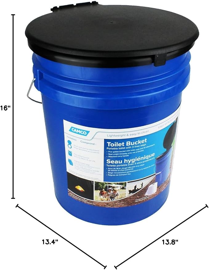 Camco Portable Toilet Bucket with Seat & Lid – 5-Gallon Camping Toilet with Bag Liners & Carry Handle – Lightweight, Easy to Clean, Durable – Ideal for Outdoor, RV, Hunting & Emergency Use (41549)