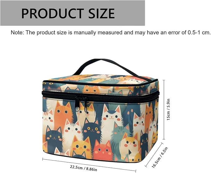 Kawaii Kitty Cats Large Makeup Bag Women Cosmetic Bags for Purse, Cartoon Colorful Cat Print Toiletry Bag for Women, Dopp Kit for Toiletries Accessories