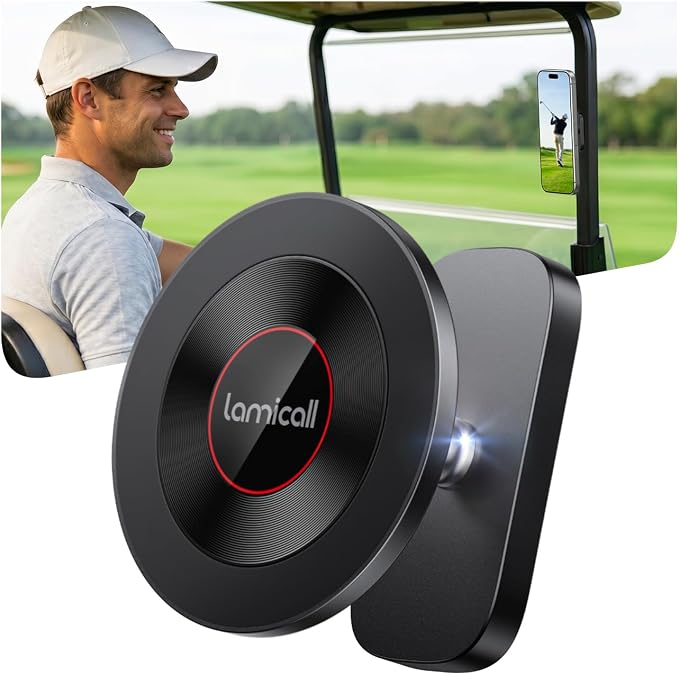 Lamicall Magnetic Golf Cart Phone Holder Strongest N55 Magnet Alloy Build | Unique Golf Accessories Gift for Men Dad Husband 360° Pocket-Sized for Magsafe Phone Holder for Gym Fits EZGO Club Car Yamaha