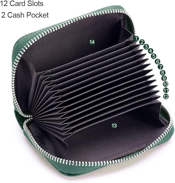 RFID Credit Card Holder Genuine Leather Credit Card Wallet with Zipper | RFID