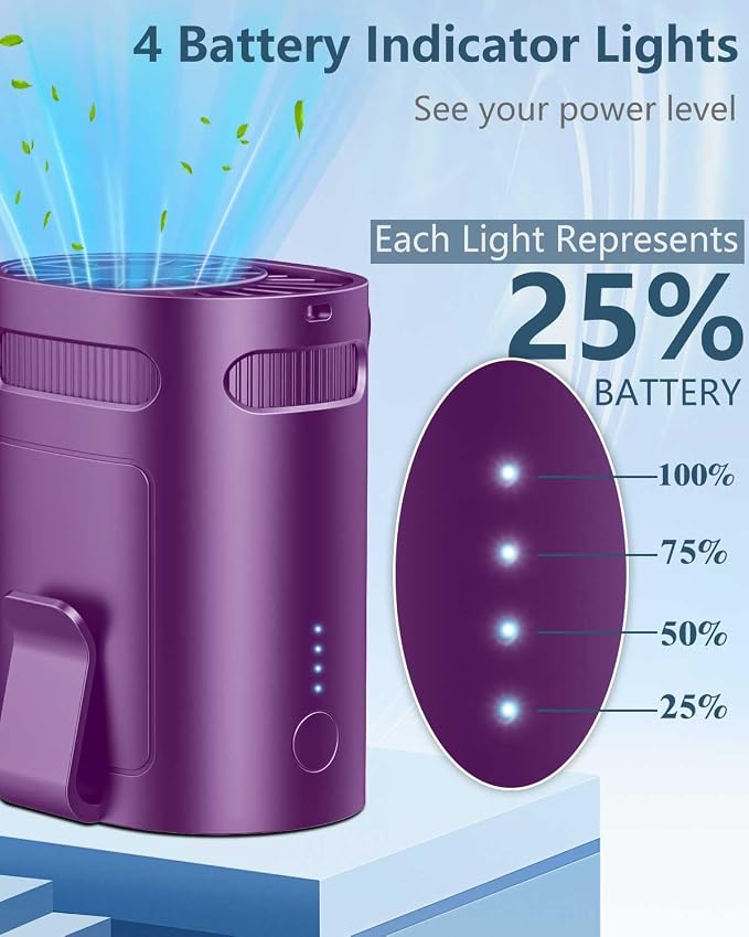 Portable Fan Rechargeable Waistband-Compact Lightweight Waist Fan Clip On Undershirt Pant Belt Pocket,Purple Noiseless Personal Cooling Fans Hangs for Your Neck,Waist Band Body AC for Woman Man Kid