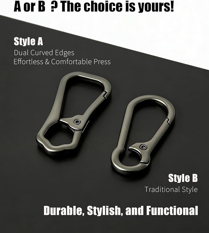 Metal Key Chain Carabiner Clip with Key Ring and D Ring | Heavy duty build, full accessory packs, quick release, multi purpose hook, belt loop holder, separate home and car fob sets