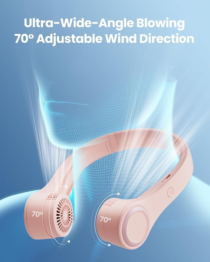 Gaiatop Portable Neck Fan, 4000mAh Rechargeable Hands Free Bladeless Mini Fans, 3 Speeds Air Outlet Can Rotate 70°, Free Adjustment Personal Wearable Cooling Fan Suitable for Travel Office Pink