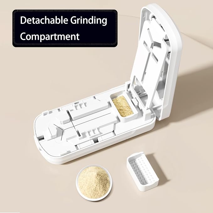 Portable Dual-Blade Pill Cutter and Crusher, Precision Half, Third and Fourth Tablet Splitter with Silicone Grip and Safety Lock for Small, Tiny or Large Pills, Upgraded Version