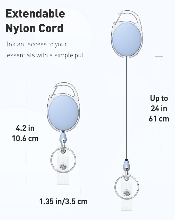 Uniclife 2 Pcs Retractable Badge Reel Keychain Clip Heavy Duty Light Blue | For Badge Holder, Keys and ID Card, Key Card Extender, ID Badge Retractable Cord, with Carabiner Belt Clip and Key Ring