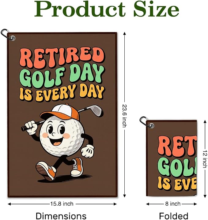 Retired Golf Day is Every Day Towel with Clip, Golfing Bag Accessories for Men Women, Retirement Golf Accessory, Birthday Retirement Gifts for Golfer, Golfing Gifts for Grandpa Grandma Dad Mom