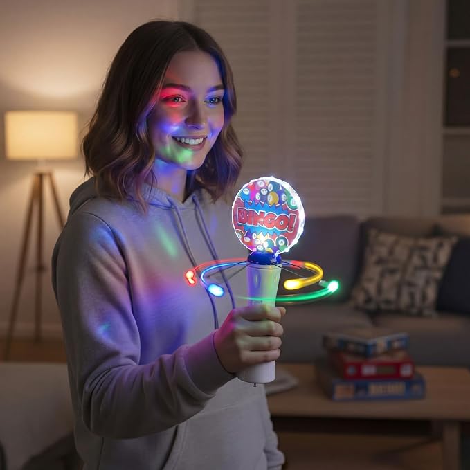 2 Pcs Light up Bingo Spinner Wand LED Glow Spin Bingo Game Gift Goodie Bag Stuffers for Birthday Party Favors (Batteries Not Included)