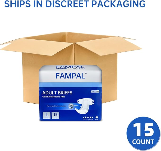 Vital Guard Adult Diapers, Disposable Incontinence Briefs with Tabs for Men and Women, Maximum Absorbency, Odor Control, Large, 15 Count