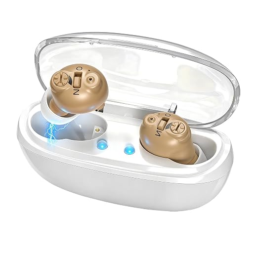 Rechargeable Hearing Aids for Seniors, 16-Channel DSP Noise Reduction Hearing Amplifier, Invisible In-Ear Design Volume Control, 35 Hours Battery Life with Charging Case, Easy to Use for Adults