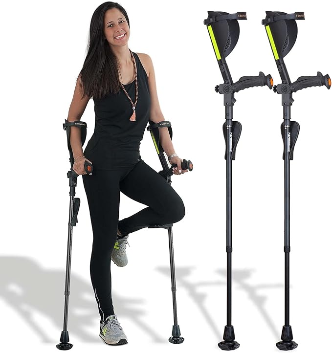 Ergobaum 7G by Ergoactives. 1 Pair (2 Units) of Ergonomic Forearm Crutches - Adult 5' - 6'6'' Adjustable, Foldable, Ergonomic, Shock Absorber, Non-Slip, Knee-Rest Platforms, LED Lights (Black)