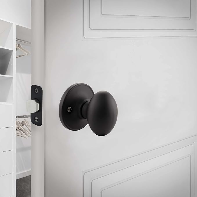 Design House 779173 Egg Passage Hall and Closet Door Knob Matte Black | Surface, Traditional, Brass, Hardware, 779173