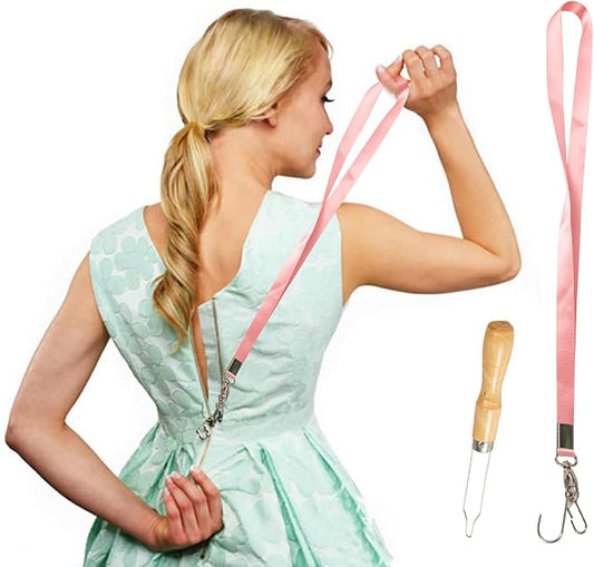 Zipper Helper Pull for Dresses & Boots - Back Zipper Tool with Customs Lock, 2 Hooks