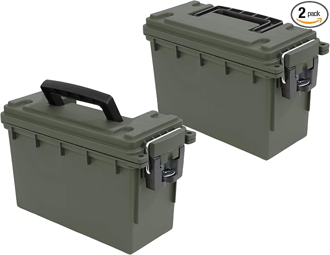 Sheffield Ammo Box Made in USA, Stackable Lockable Ammo Storage Box, Green | 2 Pack Lockable Storage Box, Water & Dust Resistant Dry Box, Secures Hunting Gear, Gun Accessories, Supplies, Bullets