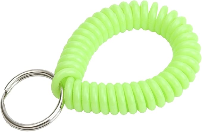 Lucky Line 2” Spiral Wrist Coil with Steel Key Ring, Flexible Wrist Band Key Chain Bracelet, Stretches to 12”, Neon Green, 1 PK (410461)