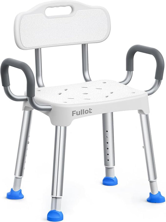 Widened Shower Chair for Inside Shower with Back & Arms,400 lbs Heavy Duty & Adjustable Shower Chair for Elderly and Disabled, Non-Slip Shower Seat, Tub Bath Chair, Tool-Free