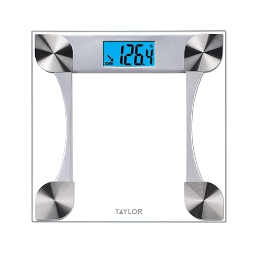 Taylor Digital Bathroom Scale with Glass Platform and Blue Backlit Display - Body Weight Scale, 440 lb Capacity, 2-User Weight Tracking, 12.2 in Platform, Clear