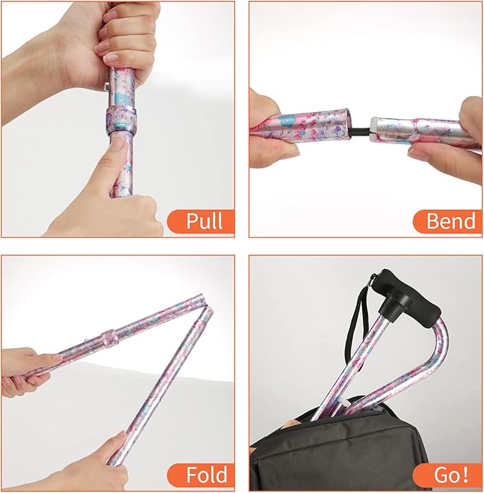 Floral Canes for Women Folding Cane for Stability with Non-Slip Base, Adjustable Walking Cane for Seniors - Lightweight Collapsible Walking Sticks with T & Offset Handle